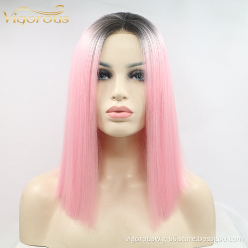 Vigorous Natural Hair Wigs For Black Women Straight Synthetic Lace Front Hair 28 Inch Ombre Lace Front Wig Cosplay Brown Color